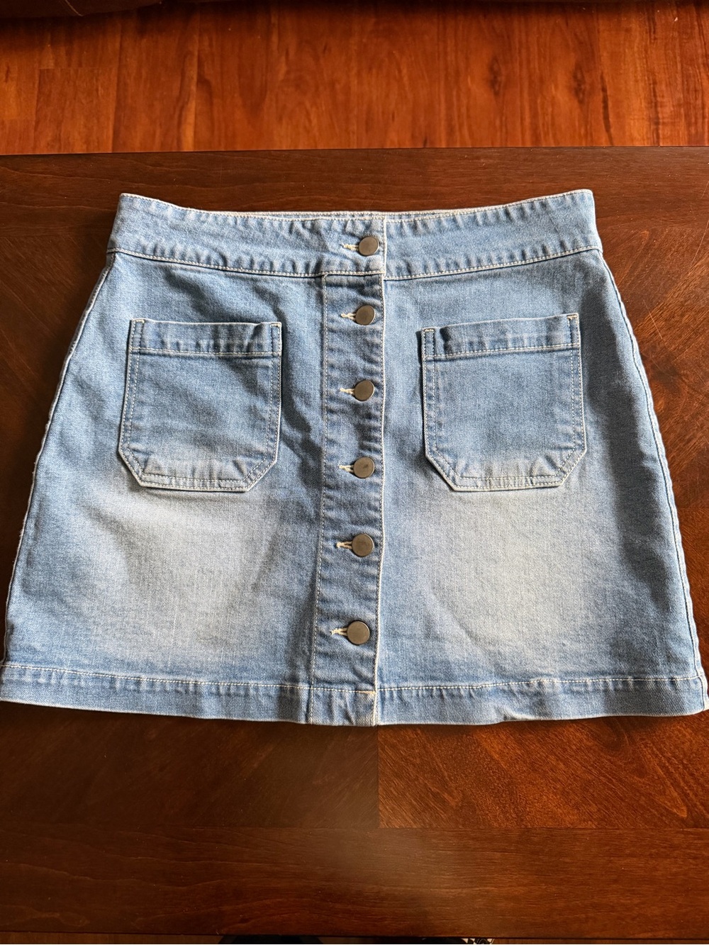 Classic Light Blue Button-Front Denim Mini Skirt